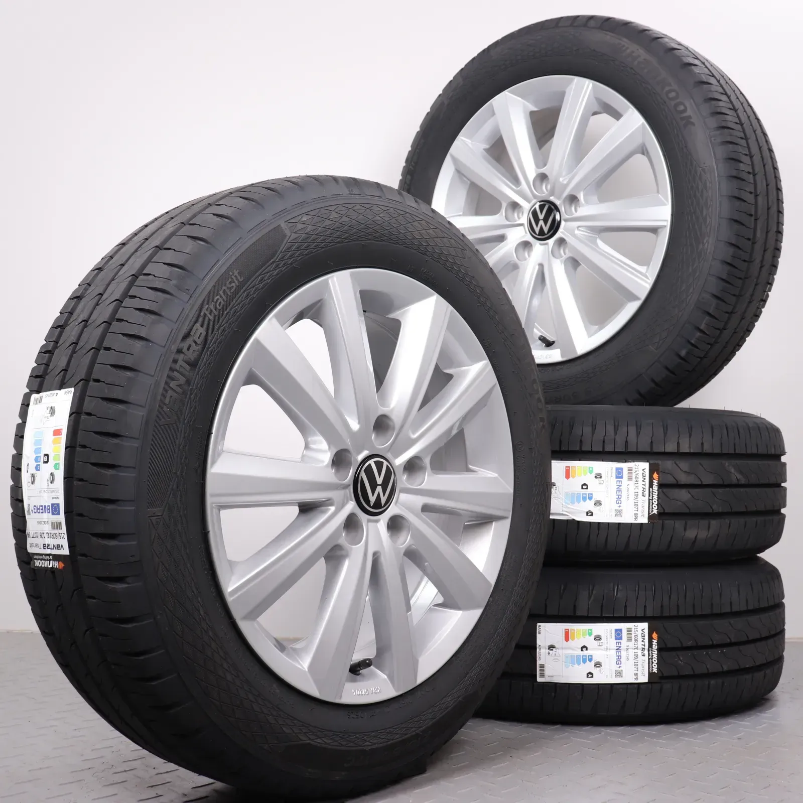 Sommerräder 17 Zoll VW T5 T6 T6.1 Original Felgen Merano 7E0071497 Sommerreifen 215/60R17 109/107T Hankook RA58 Vantra Transit 7x17ET55 5x120 NEU - Bild 1