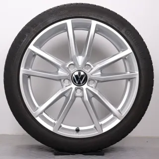 Winterräder 18 Zoll VW Golf 7 VII & Golf Sportsvan Original Felgen 5G0601025EC Winterreifen 225/40R18 92V XL Continental Winter Contact TS870P Pretoria silber 7,5x18ET51 - Bild 3
