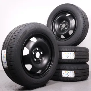 Sommerräder 17 Zoll VW T5 T6 T6.1 Original Felgen 7J5601027 Sommerreifen 215/60R17C 109/107T Hankook RA58 Vantra Transit Stahlfelge schwarz matt 7x17ET56 5x120 Stahlfelgen NEU - Bild 1