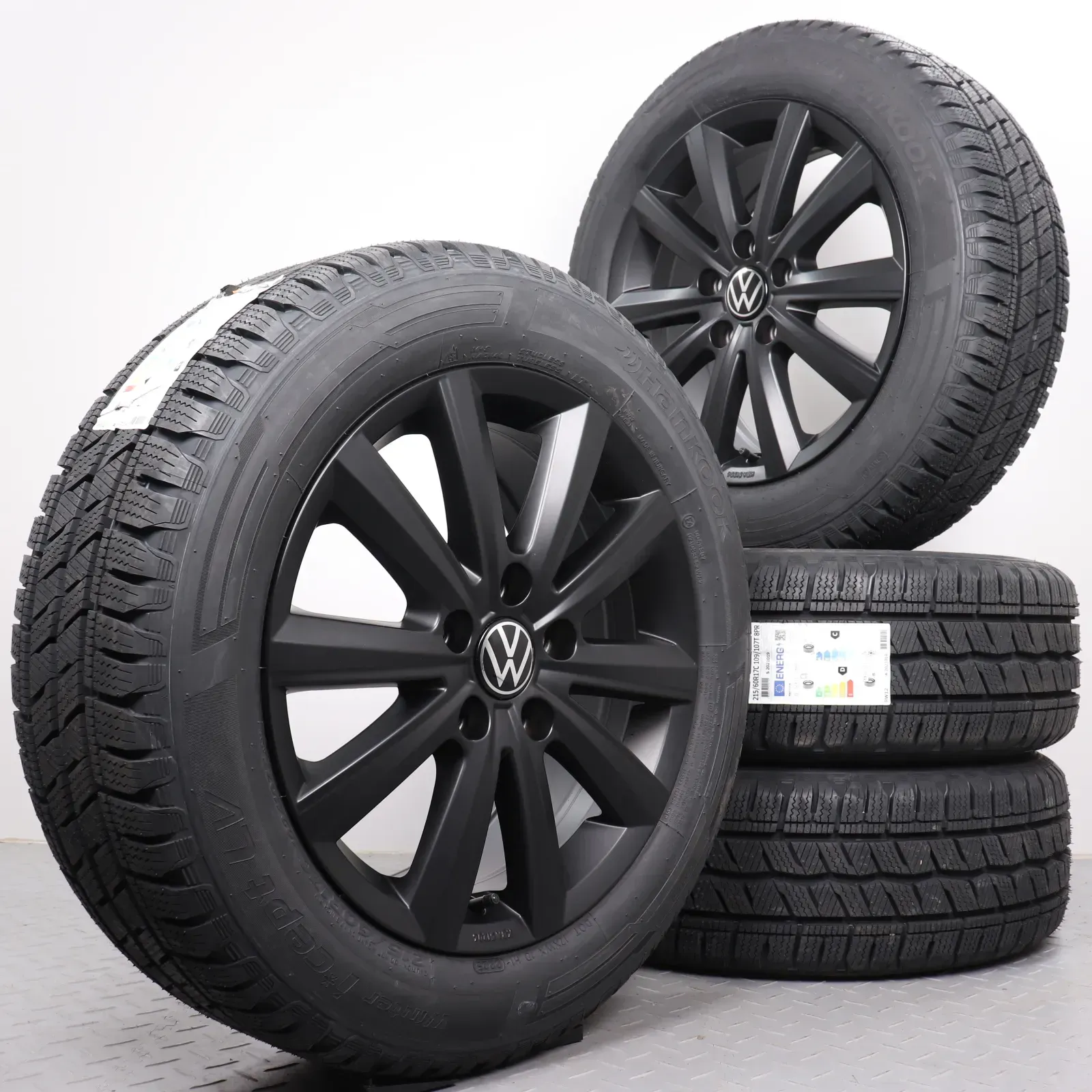 Winterräder 17 Zoll VW T5 T6 T6.1 Original Felgen Merano schwarz matt 7E0071497 Winterreifen 215/60R17 109/107T Hankook RW12 i*cept LV 7x17ET55 5x120 NEU - Bild 1
