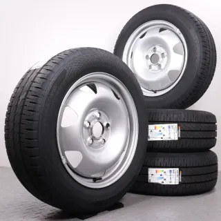 Sommerräder 17 Zoll VW T5 T6 T6.1 Original Felgen 7J5601027 Sommerreifen 215/60R17C 109/107T Hankook RA58 Vantra Transit Stahlfelge silber 7x17ET56 5x120 Stahlfelgen NEU - Bild 1