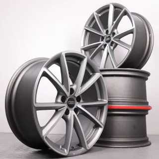 Alufelgen 19 Zoll Audi A4 S4 8W B9 Original Felgen Felgensatz 5-V Speichen AUDI SPORT Titanoptik 8W0601025EA grau glanzgedreht 8,5x19ET40 5x112 66,6mm NEU - Bild 1