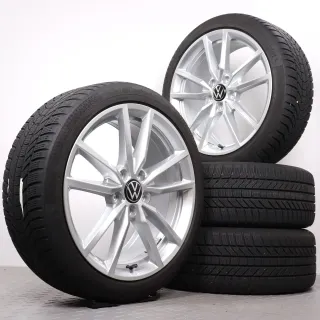 Winterräder 18 Zoll VW Golf 7 VII & Golf Sportsvan Original Felgen 5G0601025EC Winterreifen 225/40R18 92V XL Continental Winter Contact TS870P Pretoria silber 7,5x18ET51 - Bild 1