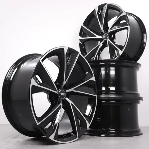 Background image for Alufelgen 22 Zoll Audi RS6 RS7 4K C8 Original Felgen Felgensatz 5V-Speichen-Trapez-Design 4K0601025BC schwarz glanzgedreht 10,5x22ET19 5x112 66,6 NEUWERTIG
