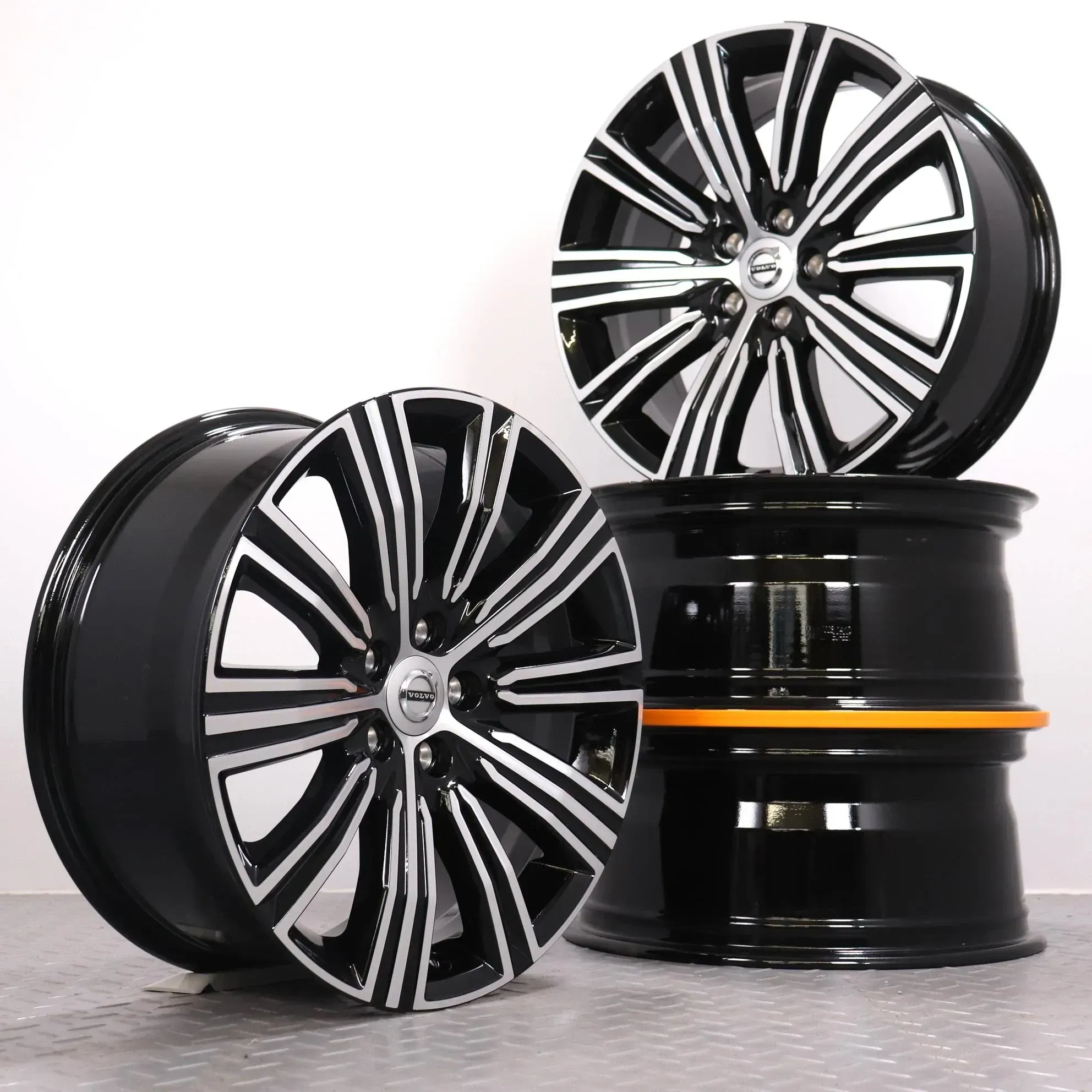 Alufelgen 18 Zoll Volvo V60 S60 R-Design Original Felgen Felgensatz 10 Multi Spoke Black Diamond Cut 31471312 schwarz glanzgedreht 8x18ET42 5x108 63,4mm - Bild 1
