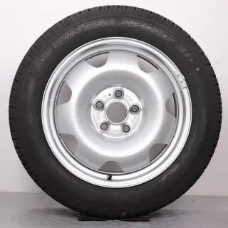 Winterräder 17 Zoll VW T5 T6 T6.1 Original Felgen 7J5601027 Winterreifen 8mm DOT21 215/60R17 104H Dunlop SP Winter Sport 3D Stahlfelge silber 7x17ET56 5x120 Winterradsatz NEUWERTIG - Bild 4