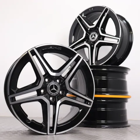 Background image for Alufelgen 18 Zoll Mercedes A-Klasse V177 W177 B-Klasse W247 CLA-Klasse C118 X118 Original AMG Felgen Felgensatz 5-Doppelspeichen A1774011500 schwarz glanzgedreht 7,5x18ET49 5x112 6