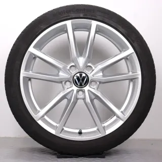 Winterräder 18 Zoll VW Golf 7 VII & Golf Sportsvan Original Felgen 5G0601025EC Winterreifen 225/40R18 92V XL Continental Winter Contact TS870P Pretoria silber 7,5x18ET51 - Bild 2